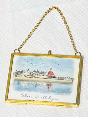 Mini Framed Watercolor Landscape Painting: Misty Oregon Lake in Brass Frame, New